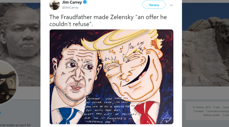 Джим Керри показал карикатуру на Зеленского и Трампа