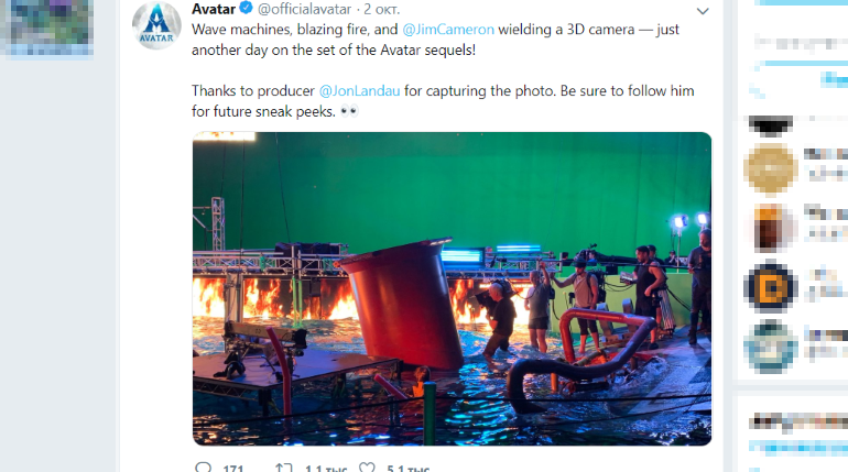 Кэмерон показал фото со съемок «Аватара 2»