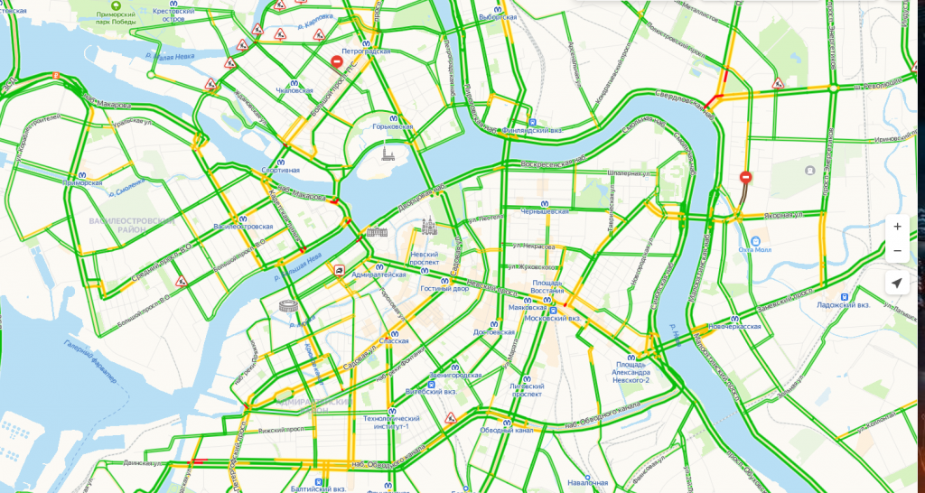 Карта санкт петербурга с пробками онлайн на дорогах