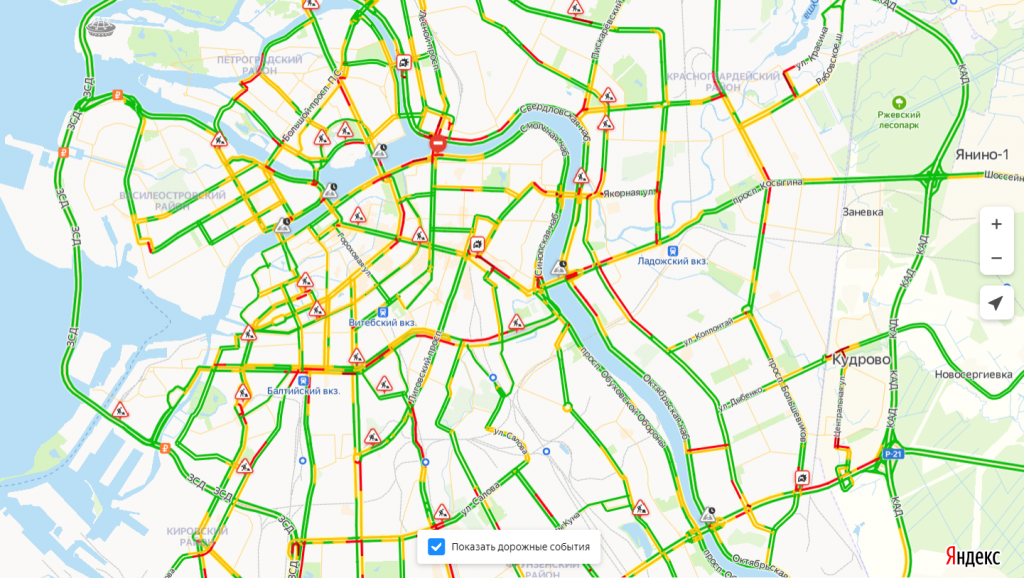 Карта загруженности дорог спб