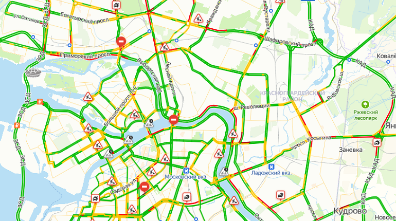 Карта загруженности дорог спб