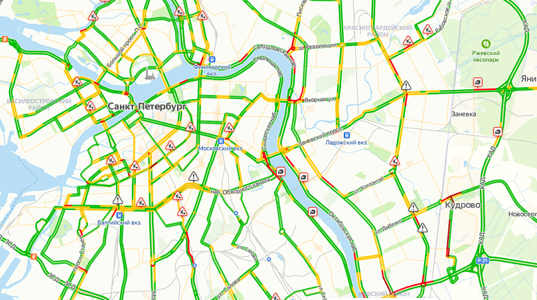 Карта загруженности дорог санкт петербурга