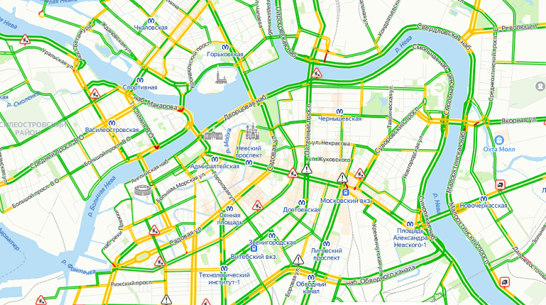 Карта загруженности дорог спб