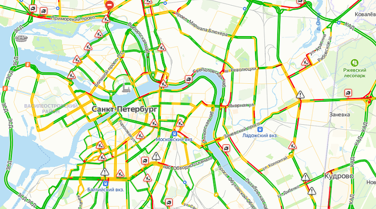 Карта санкт петербурга с пробками онлайн на дорогах