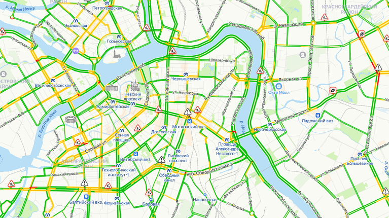 Карта загруженности дорог санкт петербурга