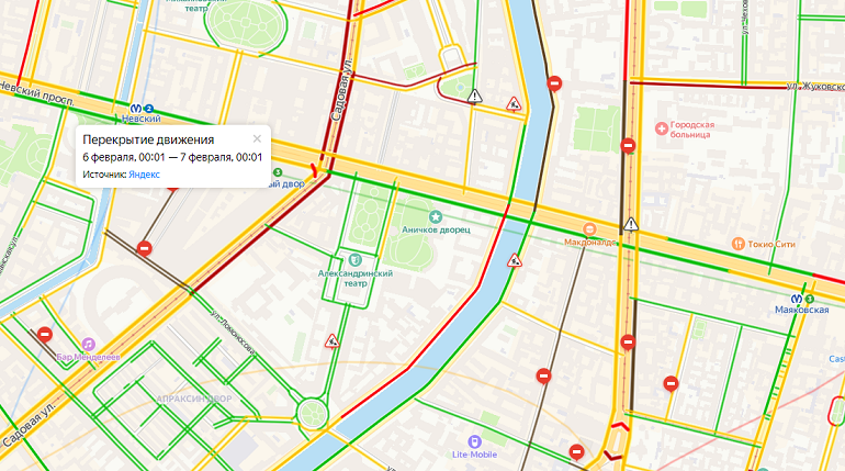 Перекрытие движения в санкт петербурге сегодня карта