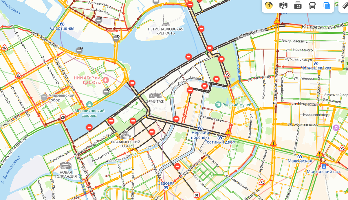 Перекрытие улиц в санкт петербурге сегодня карта