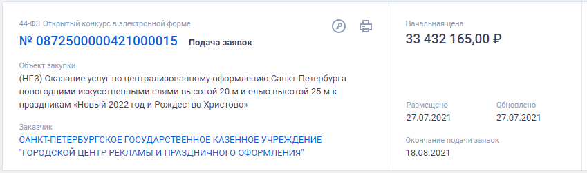 Петербург закупает 615 метров искусственных елок на 52 млн к Новому году