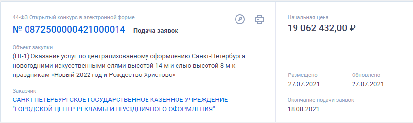 Петербург закупает 615 метров искусственных елок на 52 млн к Новому году