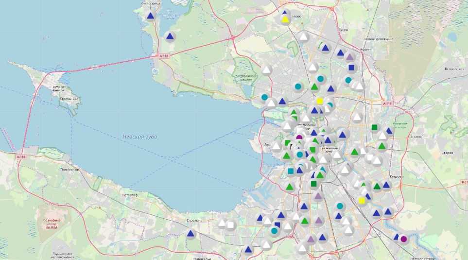 Интерактивная карта уборочной техники Калуга. СПБ И Петергоф Кронштадт на карте.