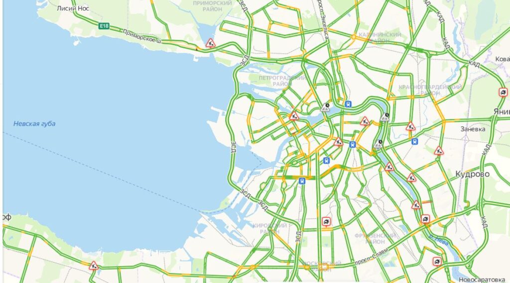 Карта загруженности дорог санкт петербурга