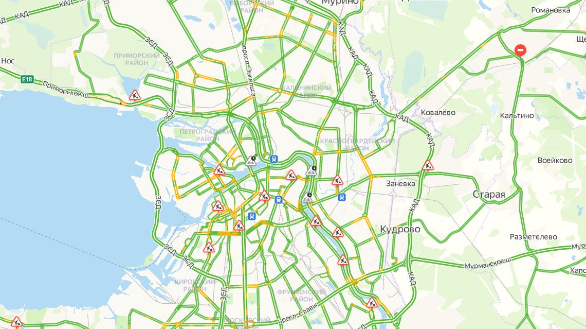 Карта пробок санкт петербург онлайн в реальном