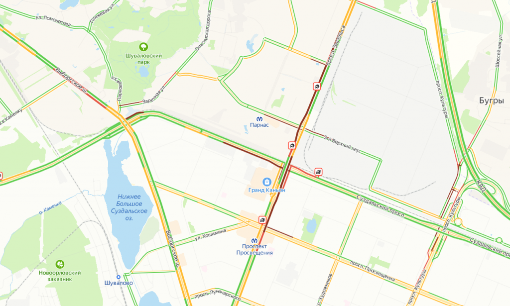 Суздальский проспект на карте. Проспект Просвещения 2020. Фото пробки от Бугров до метро проспект Просвещения.
