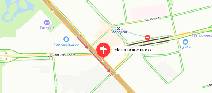 Московское шоссе «покраснело» из-за пробки на фоне ДТП с фурой
