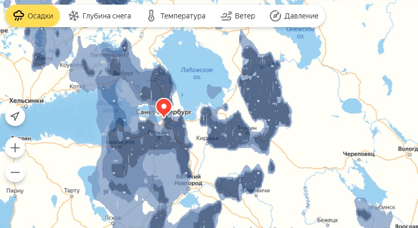 Яндекс Погода показала, каким будет ливень над Петербургом