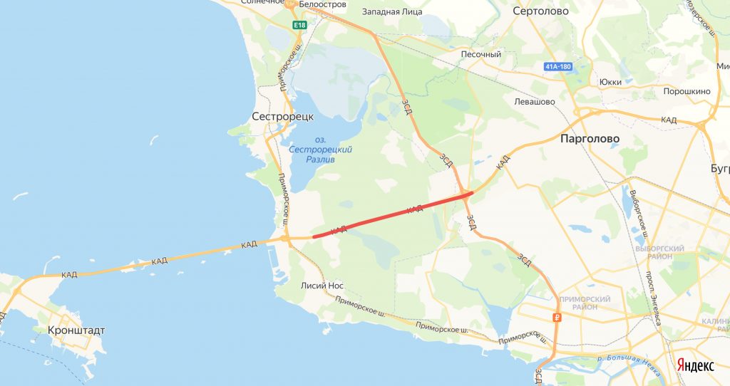 В конце августа водителям перекроют КАД между Приморским шоссе и ЗСД