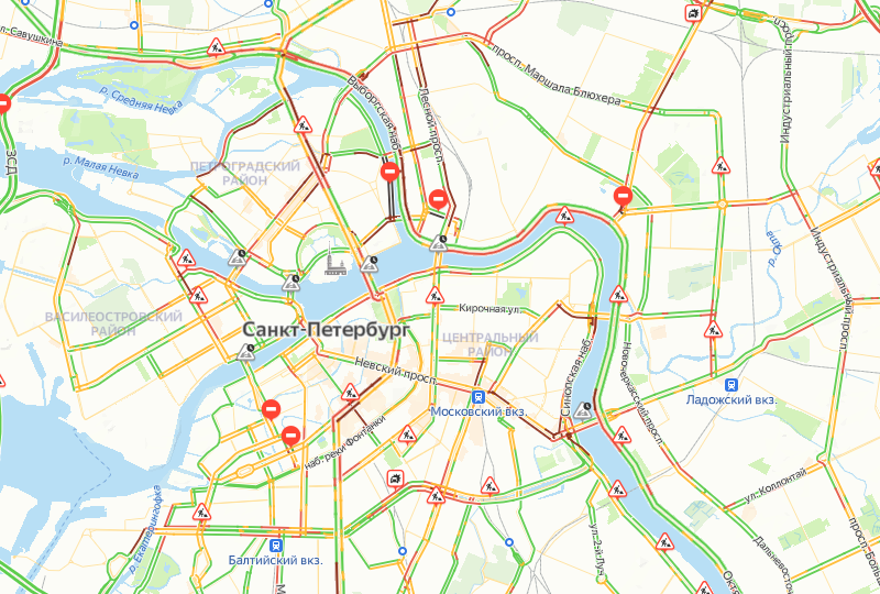 Вечерние пробки: где в понедельник стоят водители Петербурга