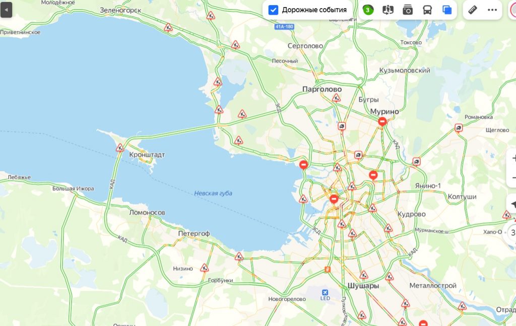 Дороги в Петербурге небывало зеленые, Яндекс не прогнозирует заторов и вечером