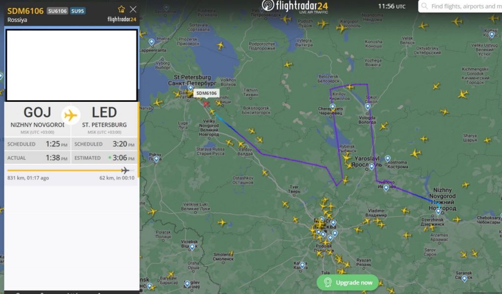 Самолеты «России» рисуют в небе странное: например, летят в Москву через Хельсинки