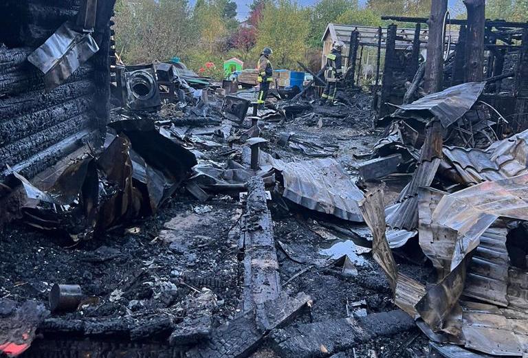 СК показал фото пожара недалеко от Горелово, в котором погибли мать с ребенком