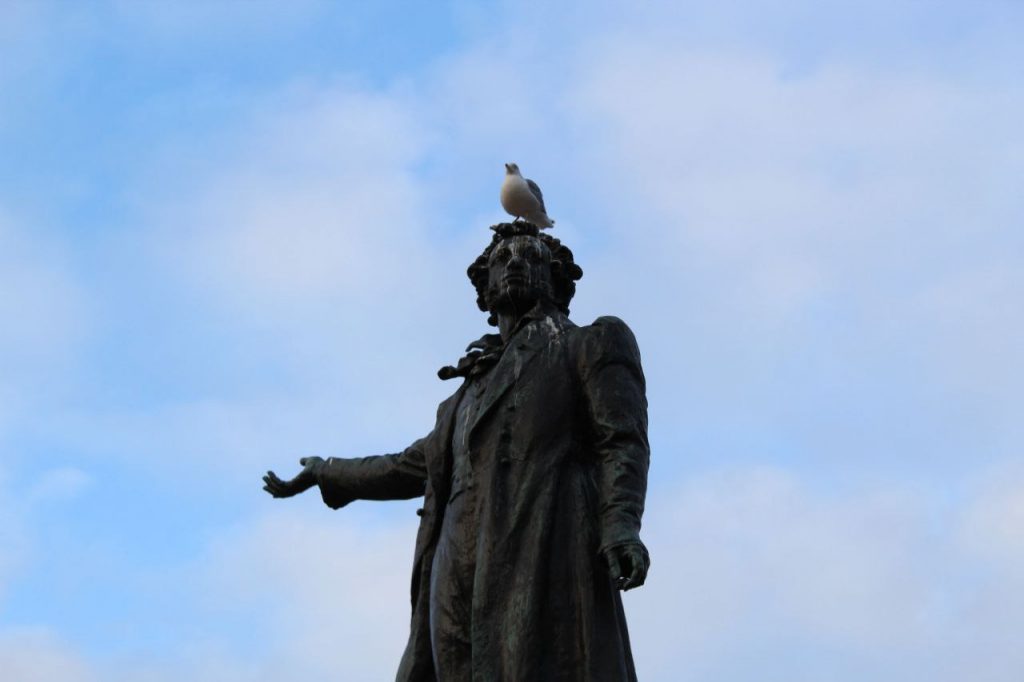 Памятник Пушкину на площади Искусств загадили птицы