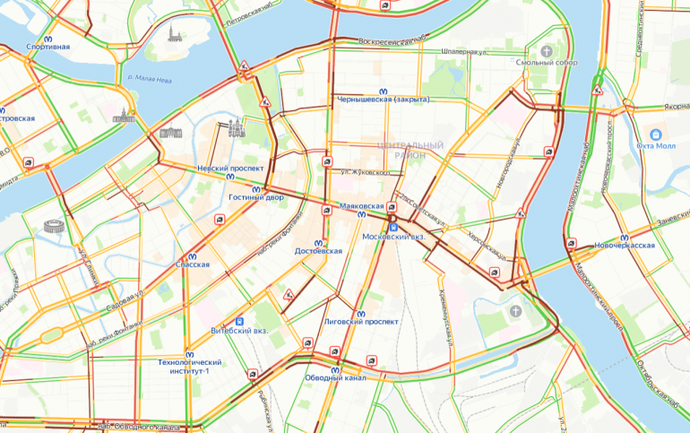 Петербург сковали пробки в 10 баллов