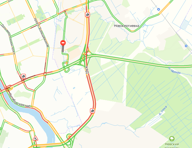 Утренний Петербург под натиском 7-балльных пробок