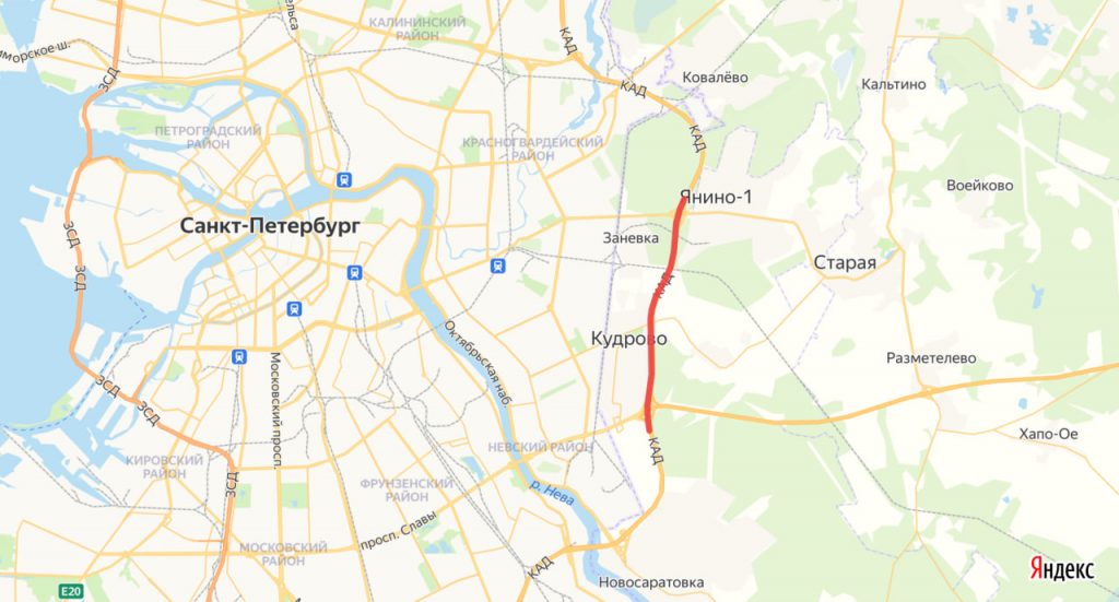 На КАД между развязками с Колтушским и Мурманским шоссе перекрыли полосу движения