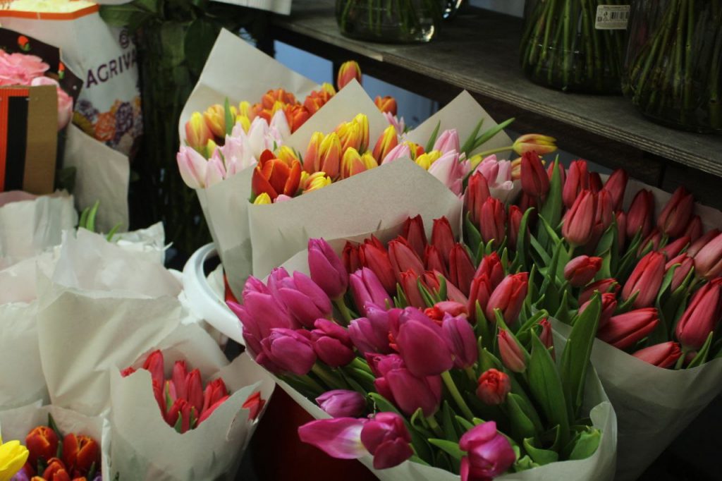 Желтые и фиолетовые тюльпаны &#8212; символ 8 марта в этом году