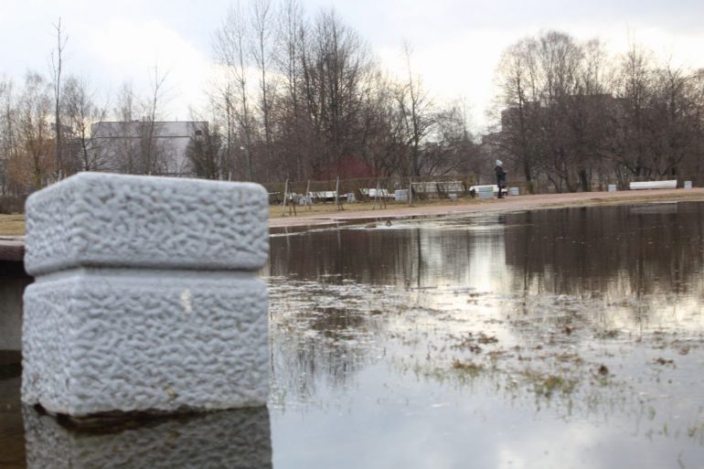 Сквер на Луначарского, 90, превратился в озеро с утками