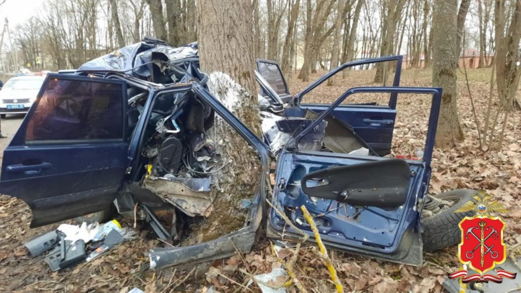 ВАЗ стал грудой металла после встречи с деревом в Гатчине, водитель погиб 