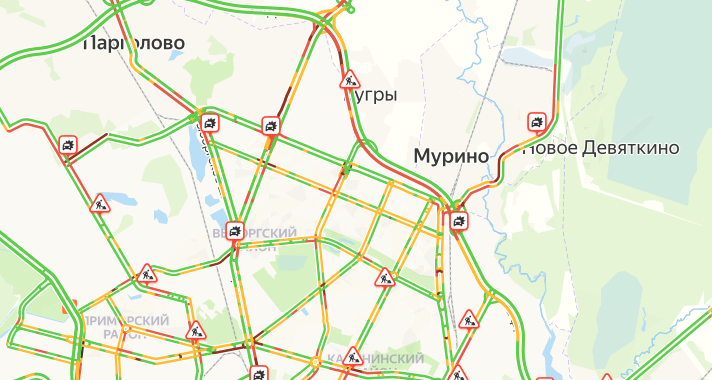 На юге КАД скопилась пробка в 14 км