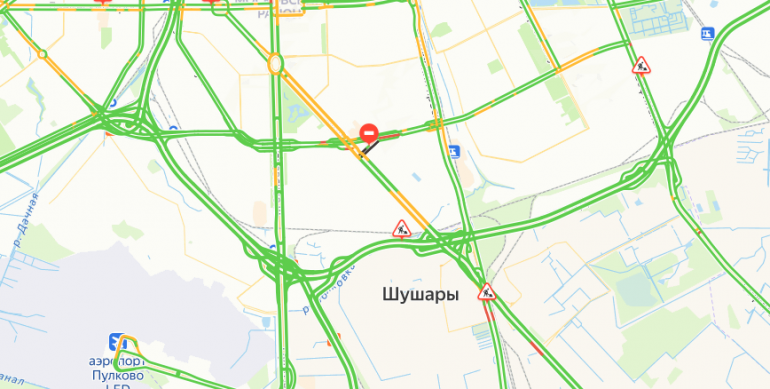 Пробка скопилась на Выборгском шоссе у Парголово