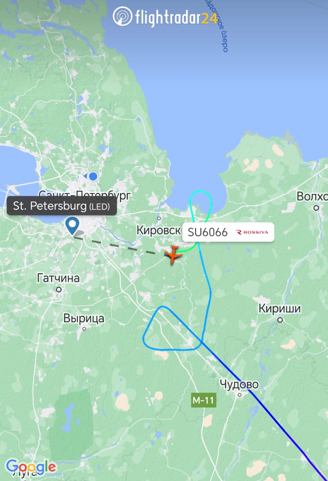 Самолеты кружат над Ленобластью в ожидании посадки в Пулково