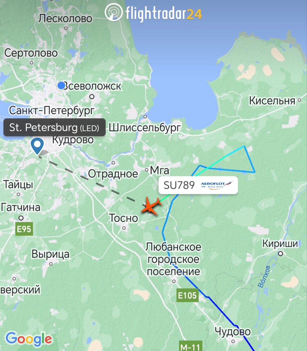 Самолеты кружат над Ленобластью в ожидании посадки в Пулково