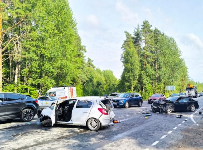 Один человек погиб и трое пострадали в массовом ДТП под Приозерском