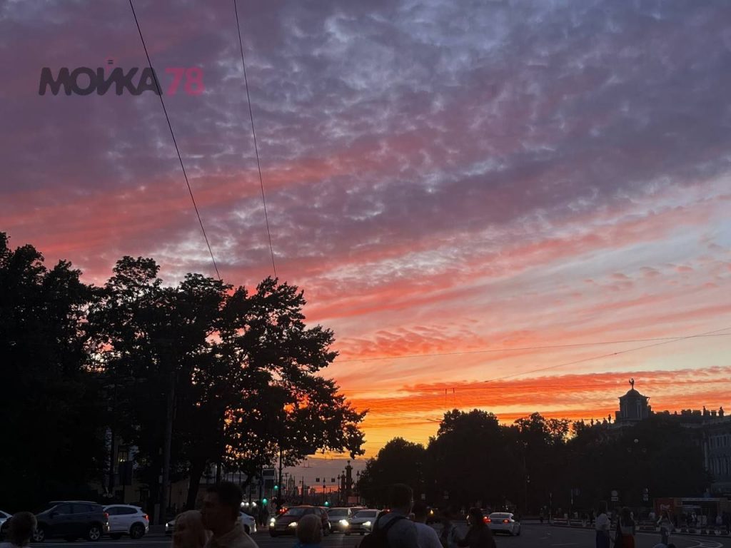 Небо показало петербуржцам розово-сиреневый закат