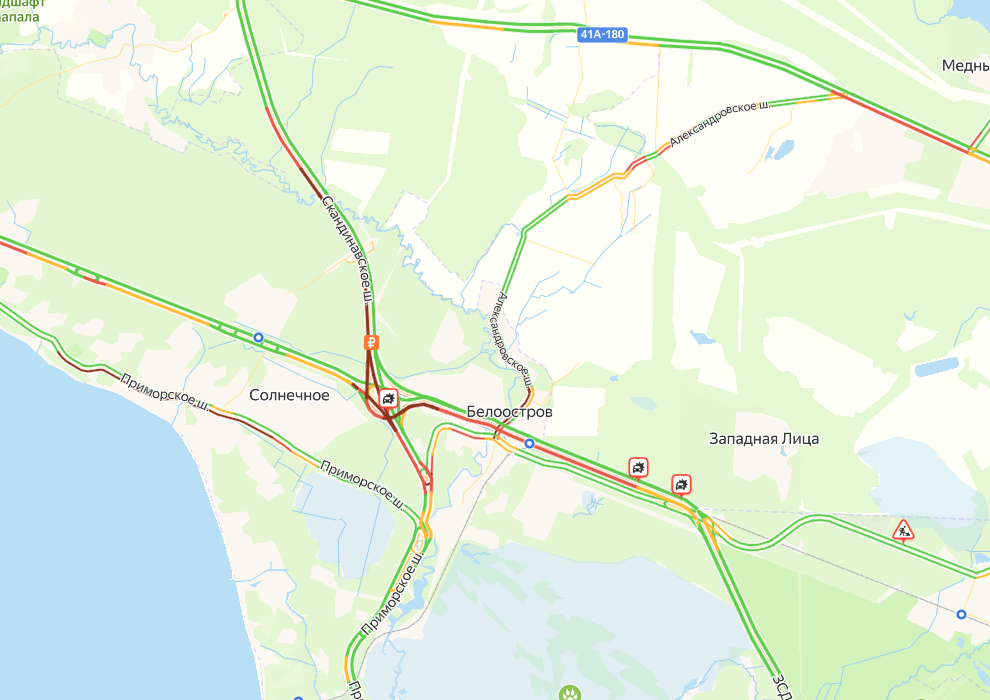 Пробка на 5 км выросла на ЗСД у Белоострова
