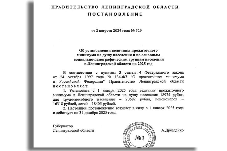 В Ленобласти прожиточный минимум увеличили на 17%
